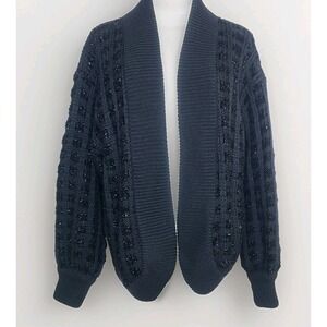 Vtg Escada By Margaretha Ley Wool Blend Shimmer Chunky Black Knit Cardigan  42